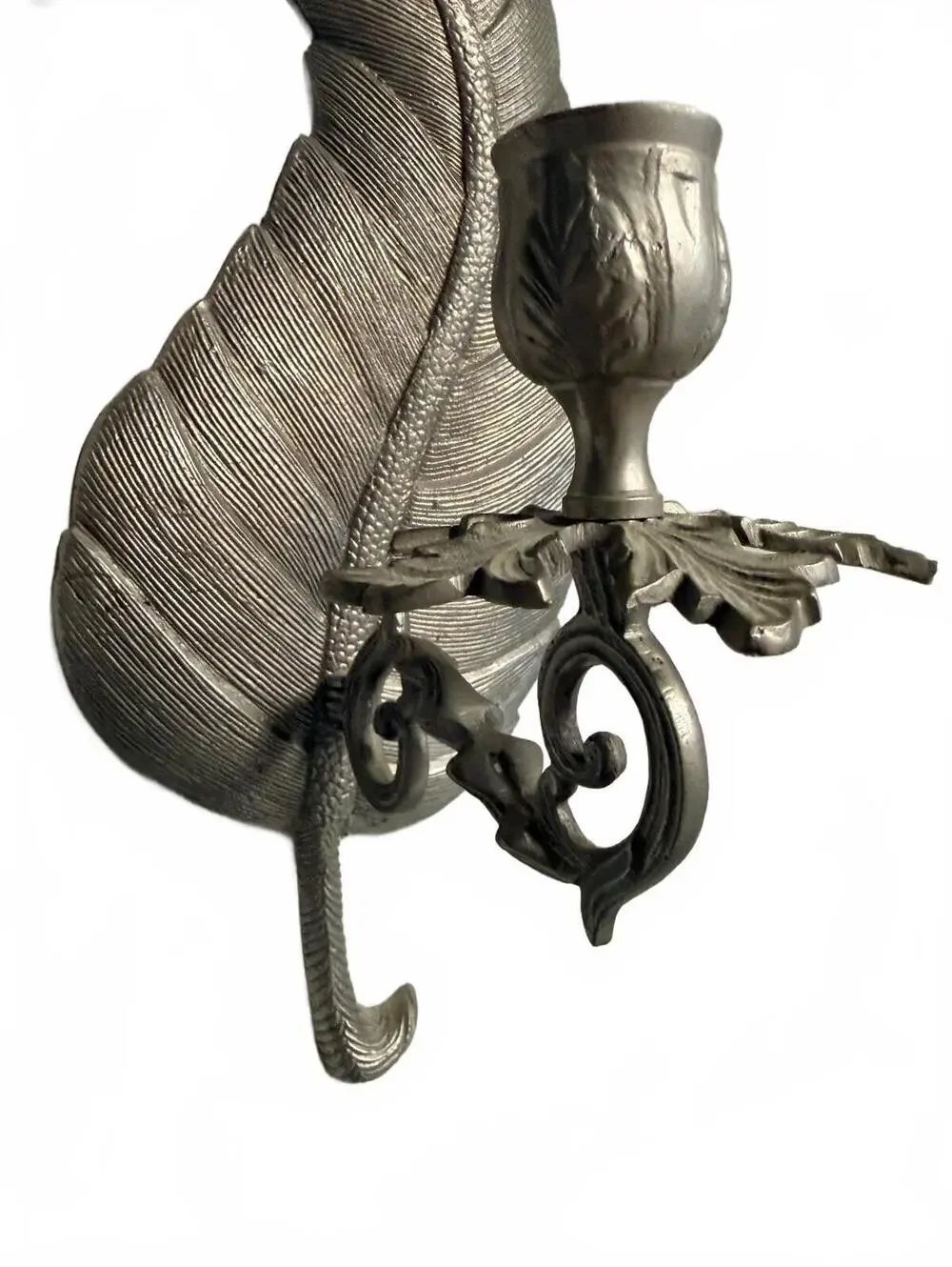 Vintage Silver Metal Leaf Wall Candle Holder